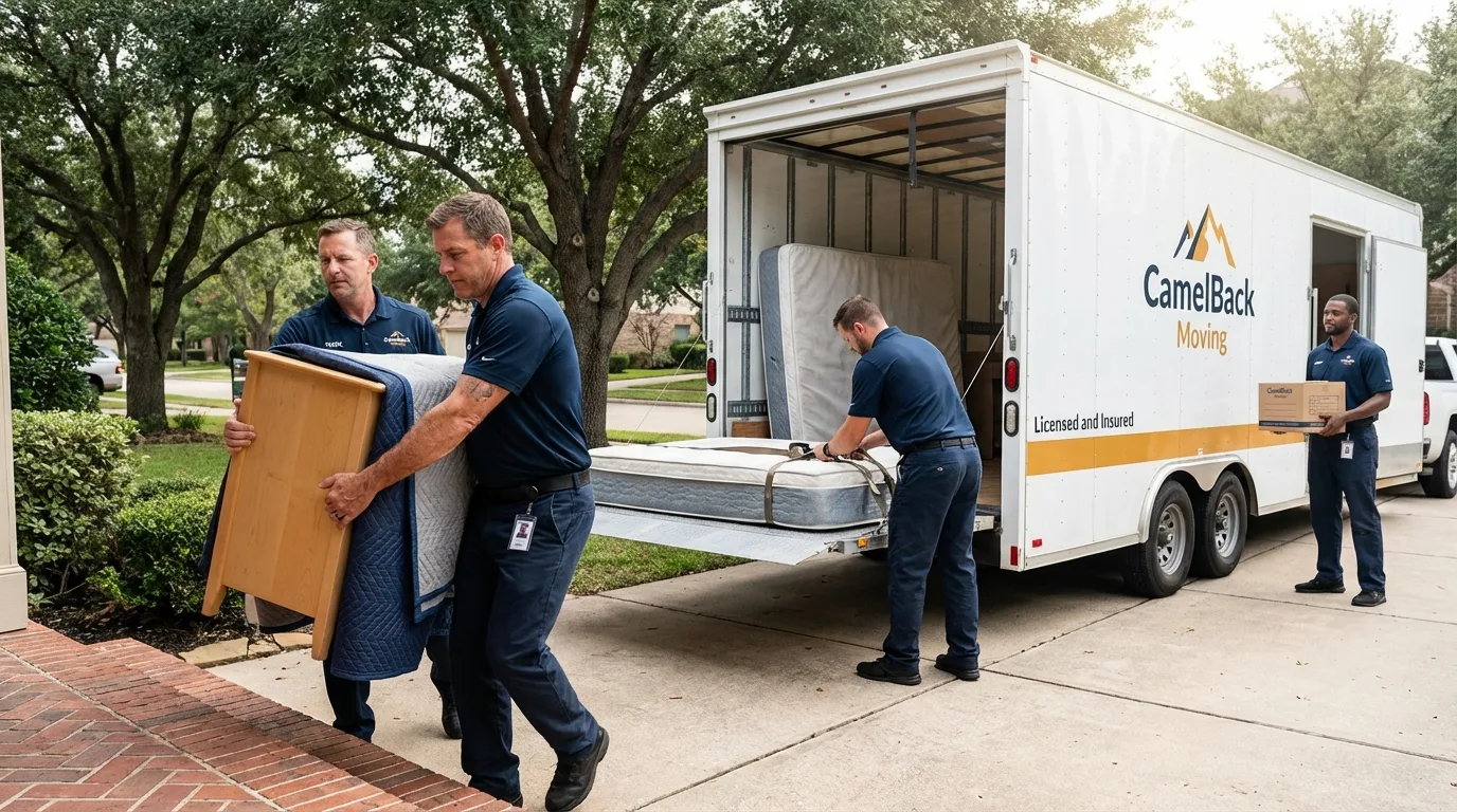 Crew loading residential truck for cross-state move from Englewood, CO