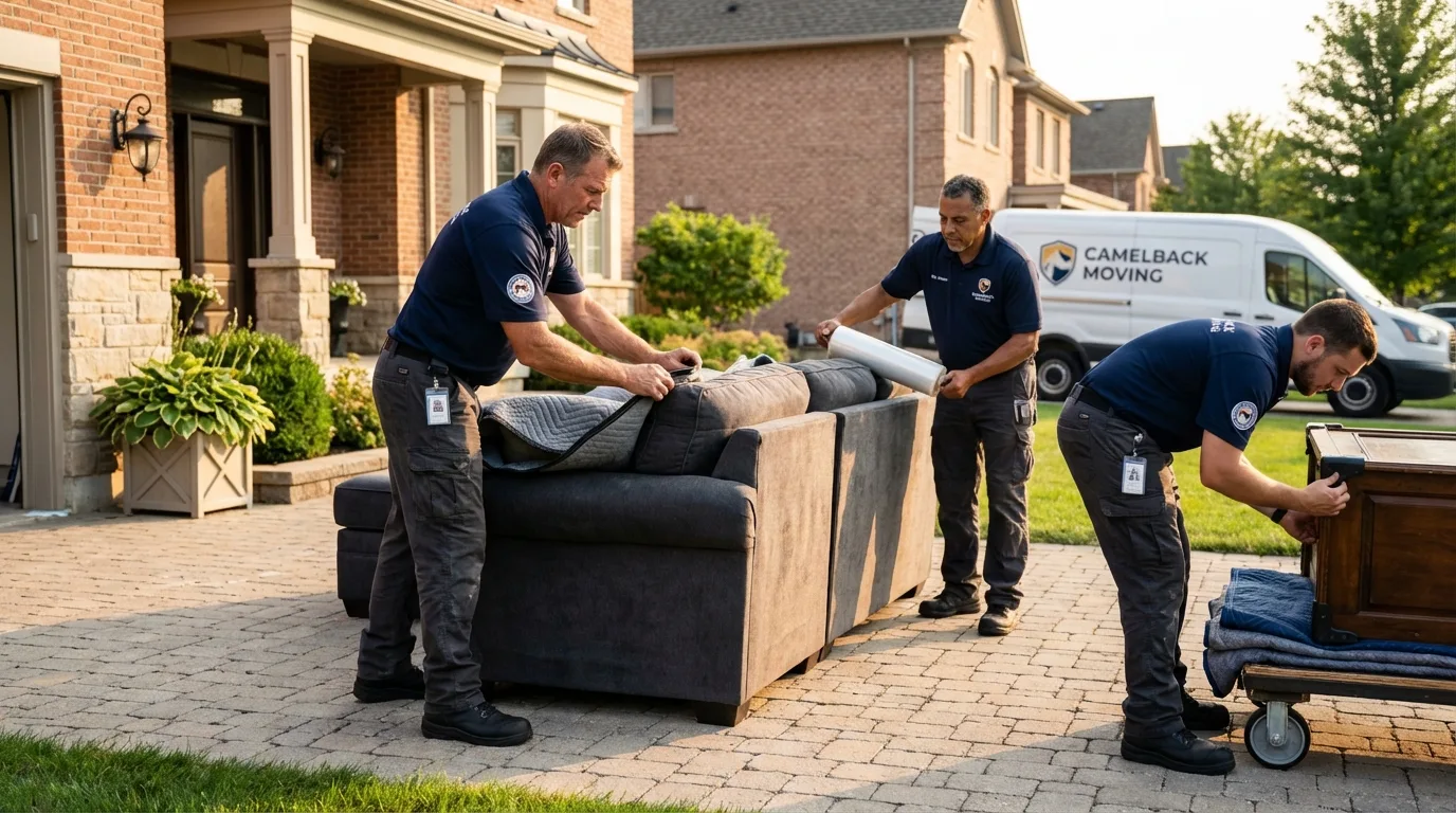 Large estate moving crew wrapping furniture in Englewood, CO
